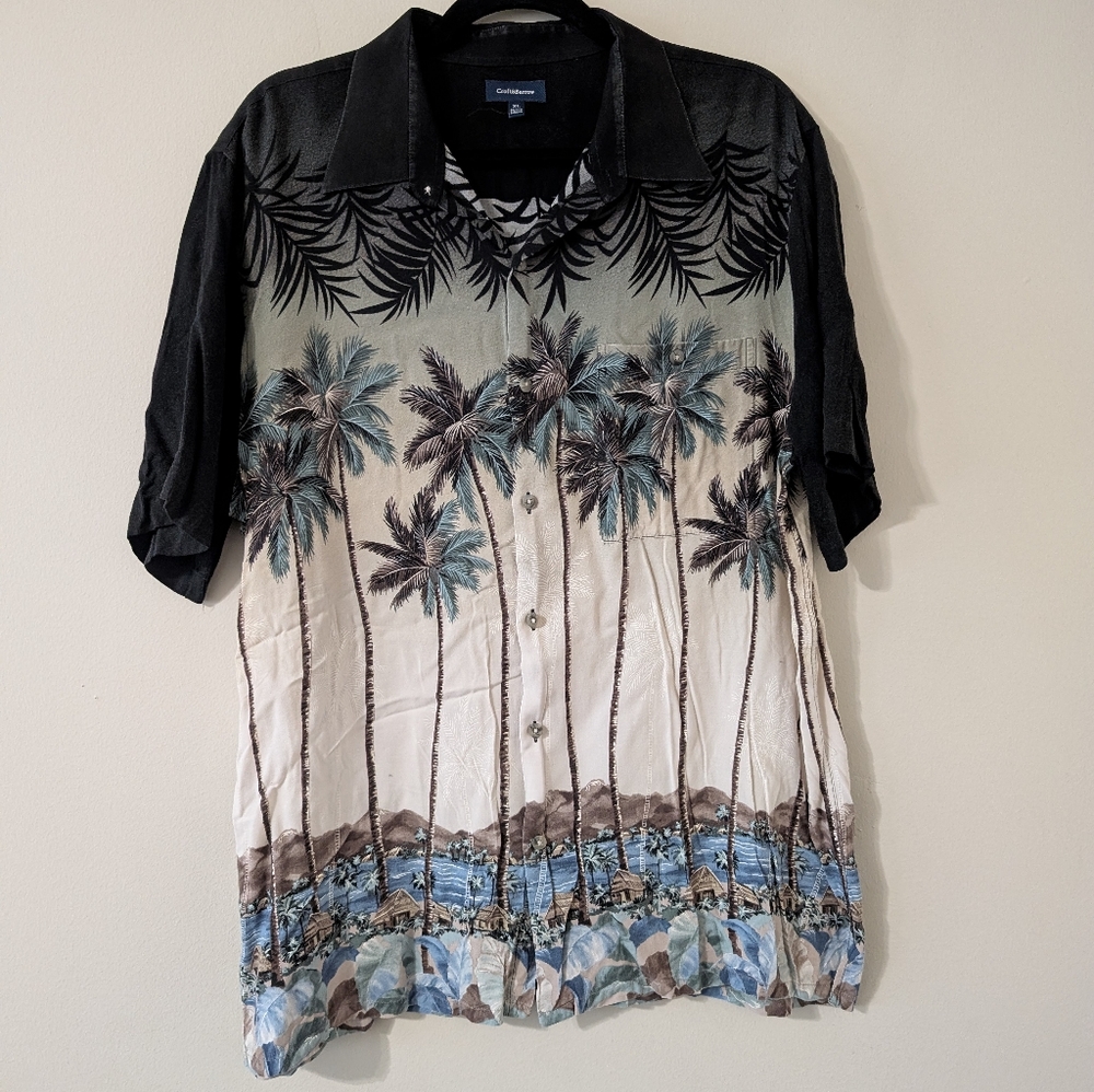 Croft&Barrow Hawaiian Button-down Shirt XL Short Sleeve Summer Shirt Palm Trees